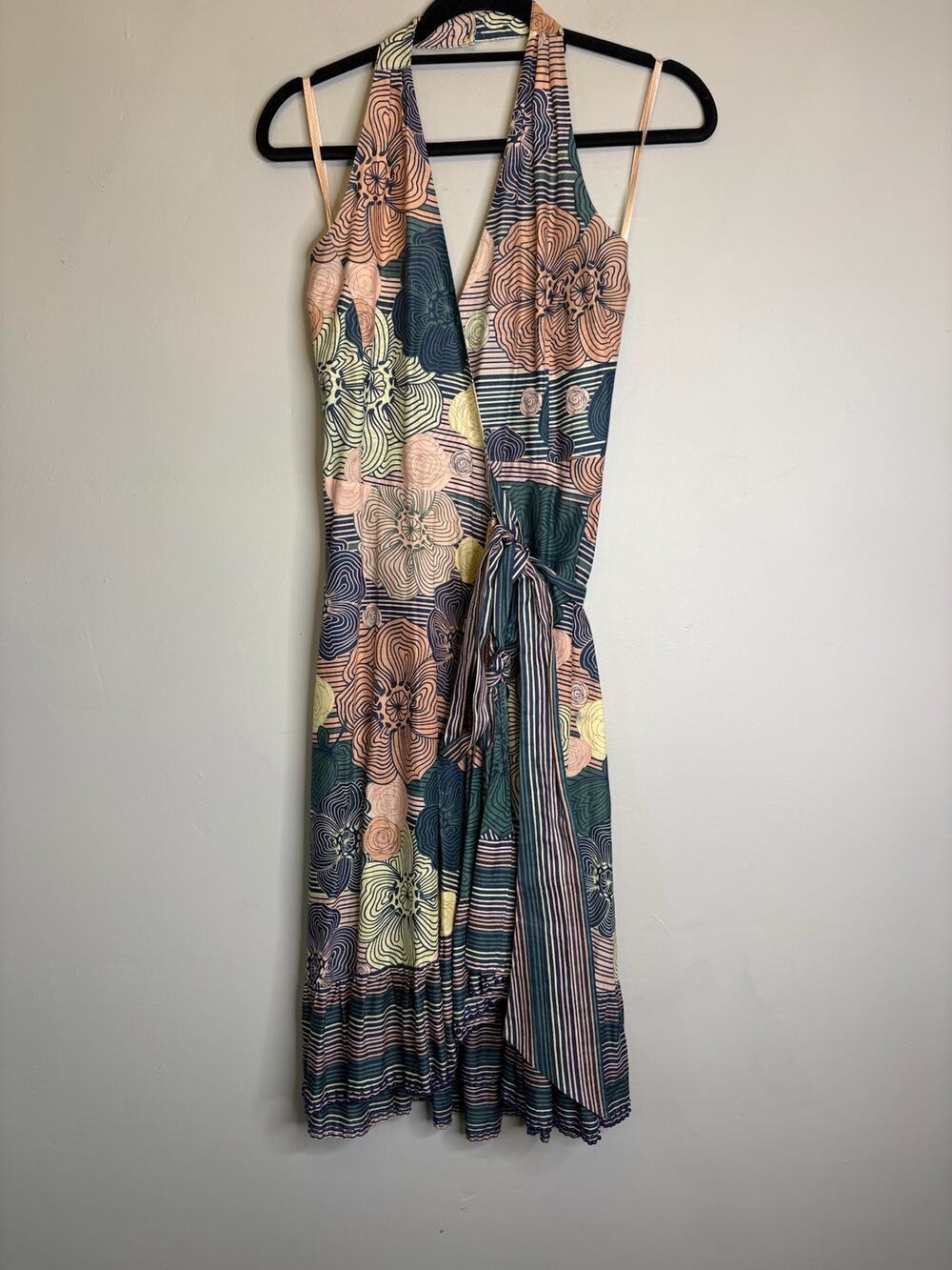 Ted Baker London Floral Wrap Midi Dress Halter Neck Size 1 US 4 Designer Chic